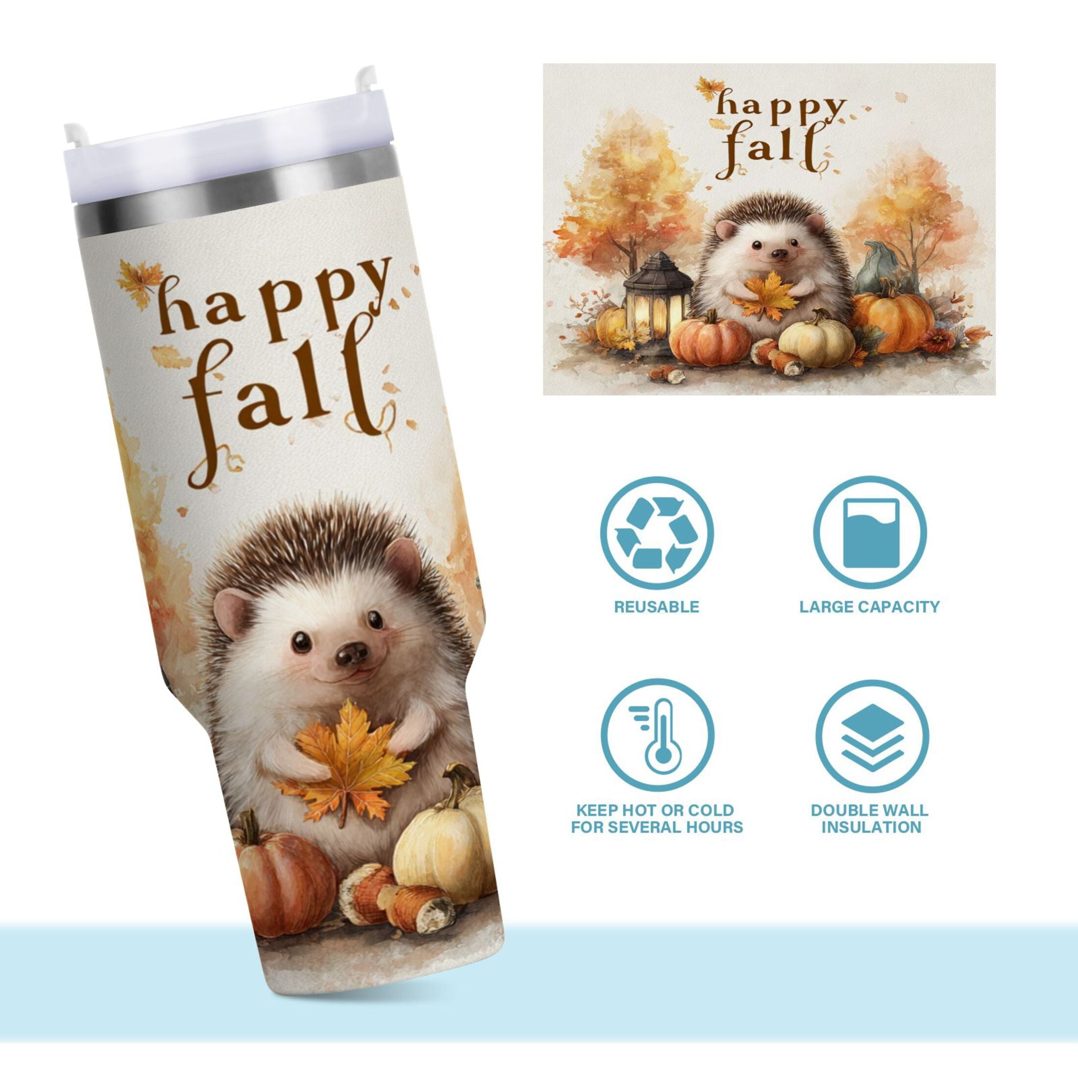 30 oz Insulated Stainless Steel Tumbler Double Wall Stainless Steel Tumbler with 2-Way Drinking Cute Little Hedgehog Edition-F9WP