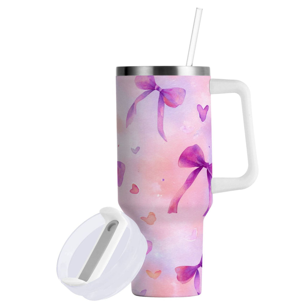 30 oz Insulated Stainless Steel Tumbler Double Wall Stainless Steel Tumbler with 2-Way Drinking Watercolor Purple Bows Edition-UW0X