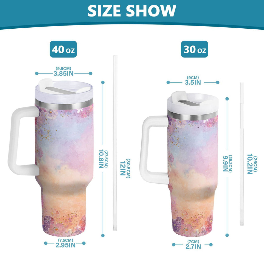30 oz Insulated Stainless Steel Tumbler Double Wall Stainless Steel Tumbler with 2-Way Drinking Colorful Pastel Floral Pattern Edition-VFF3