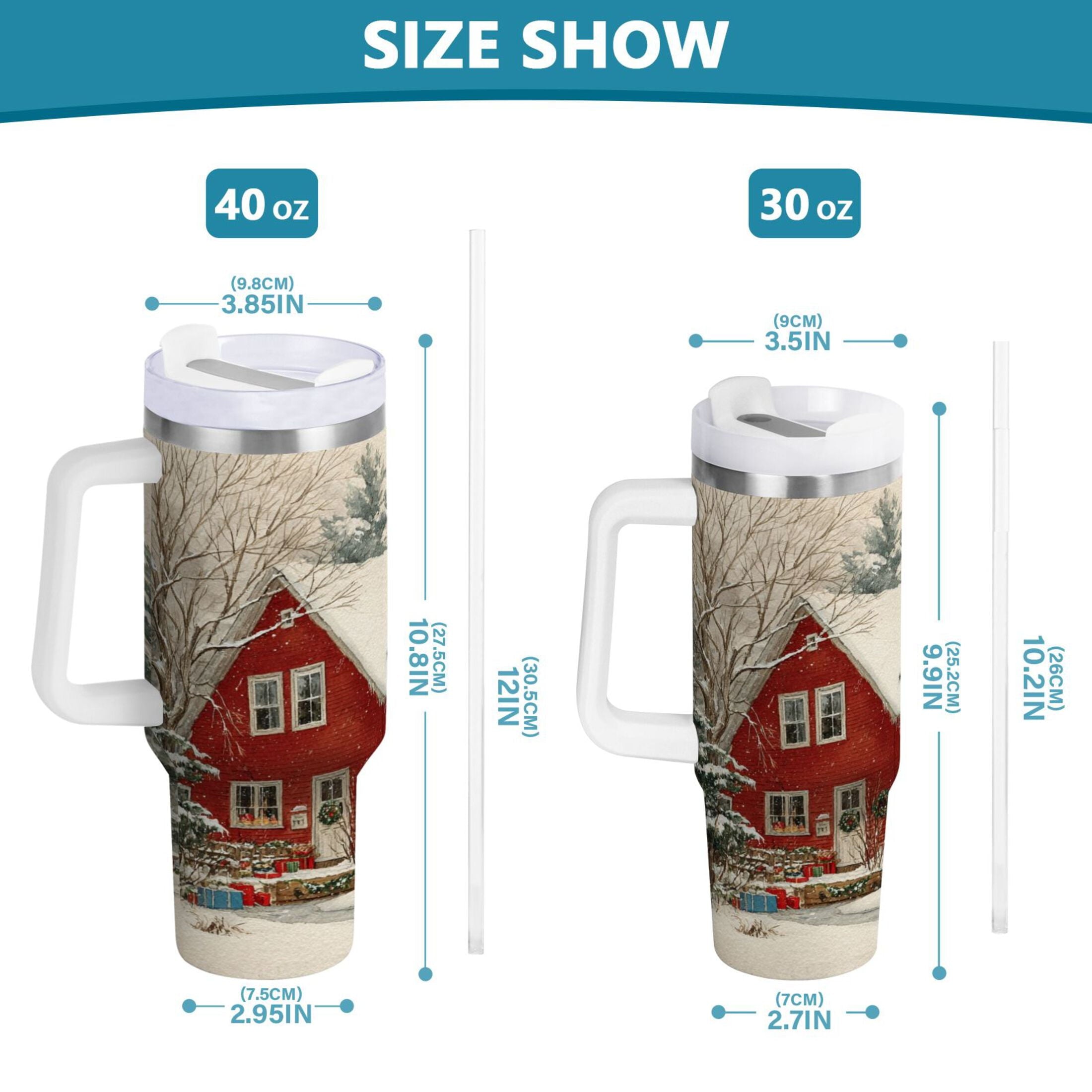 40 oz Insulated Stainless Steel Tumbler Double Wall Stainless Steel Tumbler with 2-Way Drinking House with Snow-covered Roof Edition-4AKM