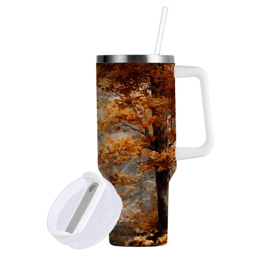 30 oz Insulated Stainless Steel Tumbler Double Wall Stainless Steel Tumbler with 2-Way Drinking Beautiful Autumn Forest Edition-2FHX