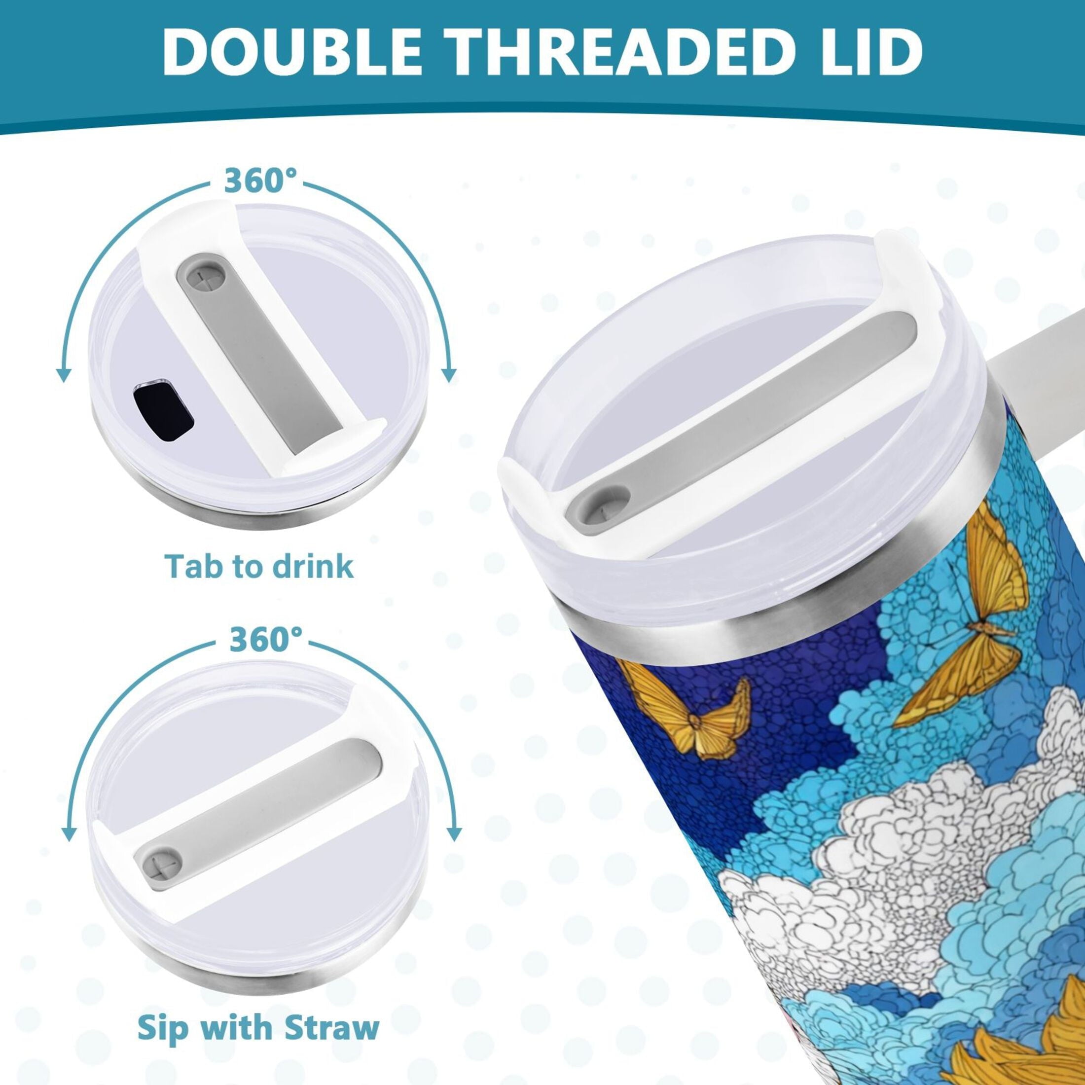 40 oz Insulated Stainless Steel Tumbler Double Wall Stainless Steel Tumbler with 2-Way Drinking Cat Lies in The Sunflowers Edition-9NA2