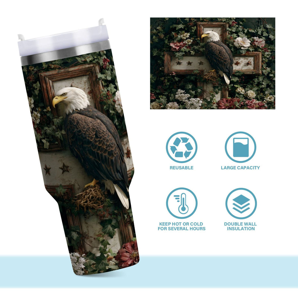 30 oz Insulated Stainless Steel Tumbler Double Wall Stainless Steel Tumbler with 2-Way Drinking Wreath and Bald Eagle Edition-S4FC
