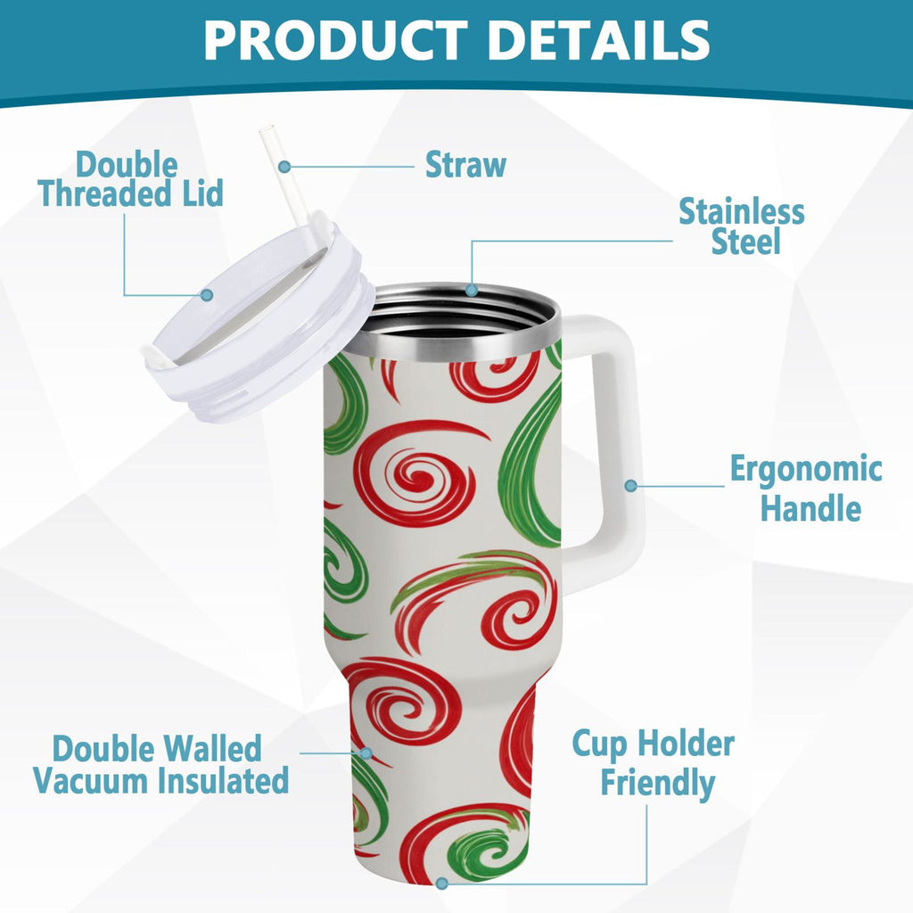 40 oz Insulated Stainless Steel Tumbler Double Wall Stainless Steel Tumbler with 2-Way Drinking Red and Green Swirls Edition-P94G