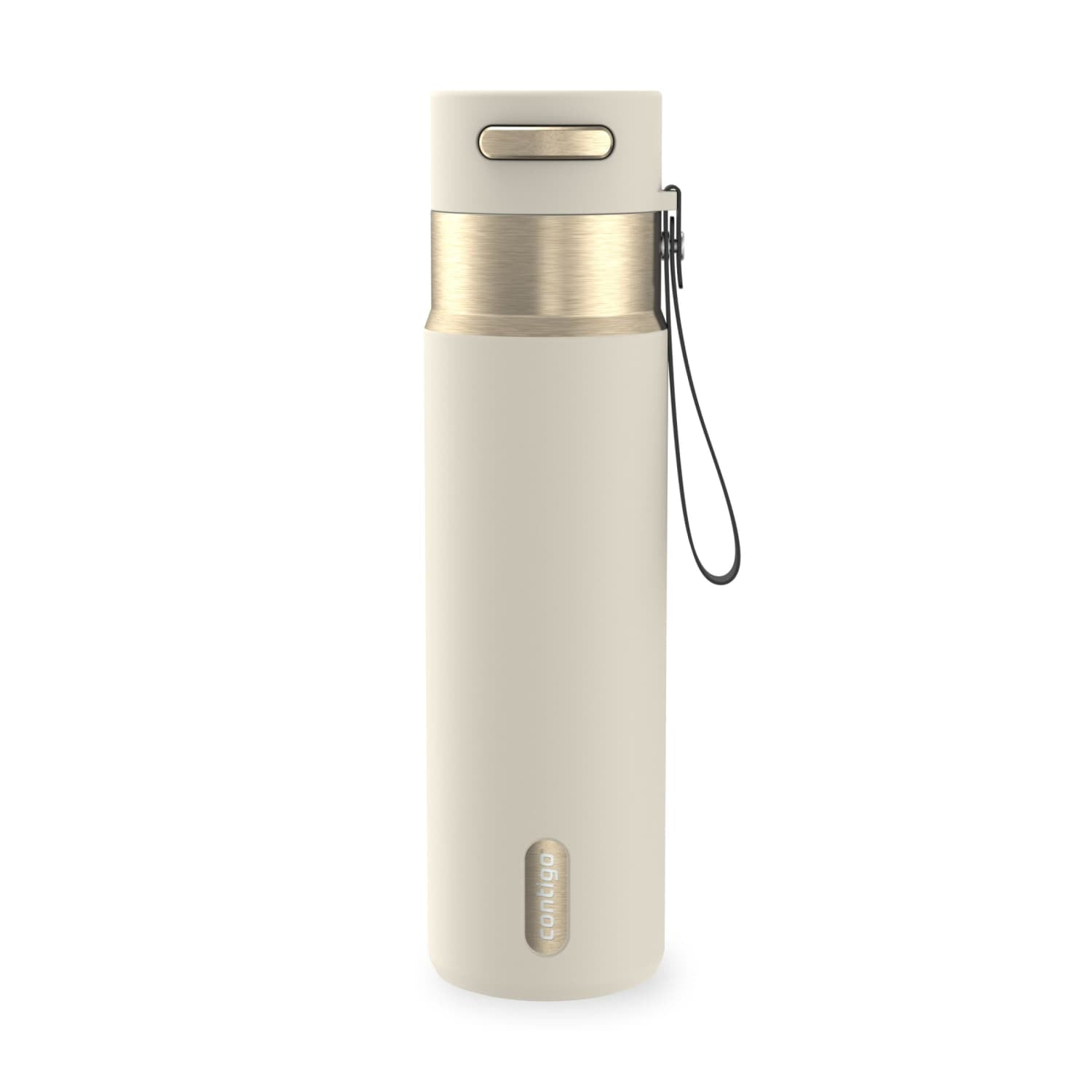 Contigo AutoSeal Leakproof Stainless Steel Reusable Water Bottle Tumbler with Carrying Strap, Cream/Champagne, 24 oz Edition-EMYX