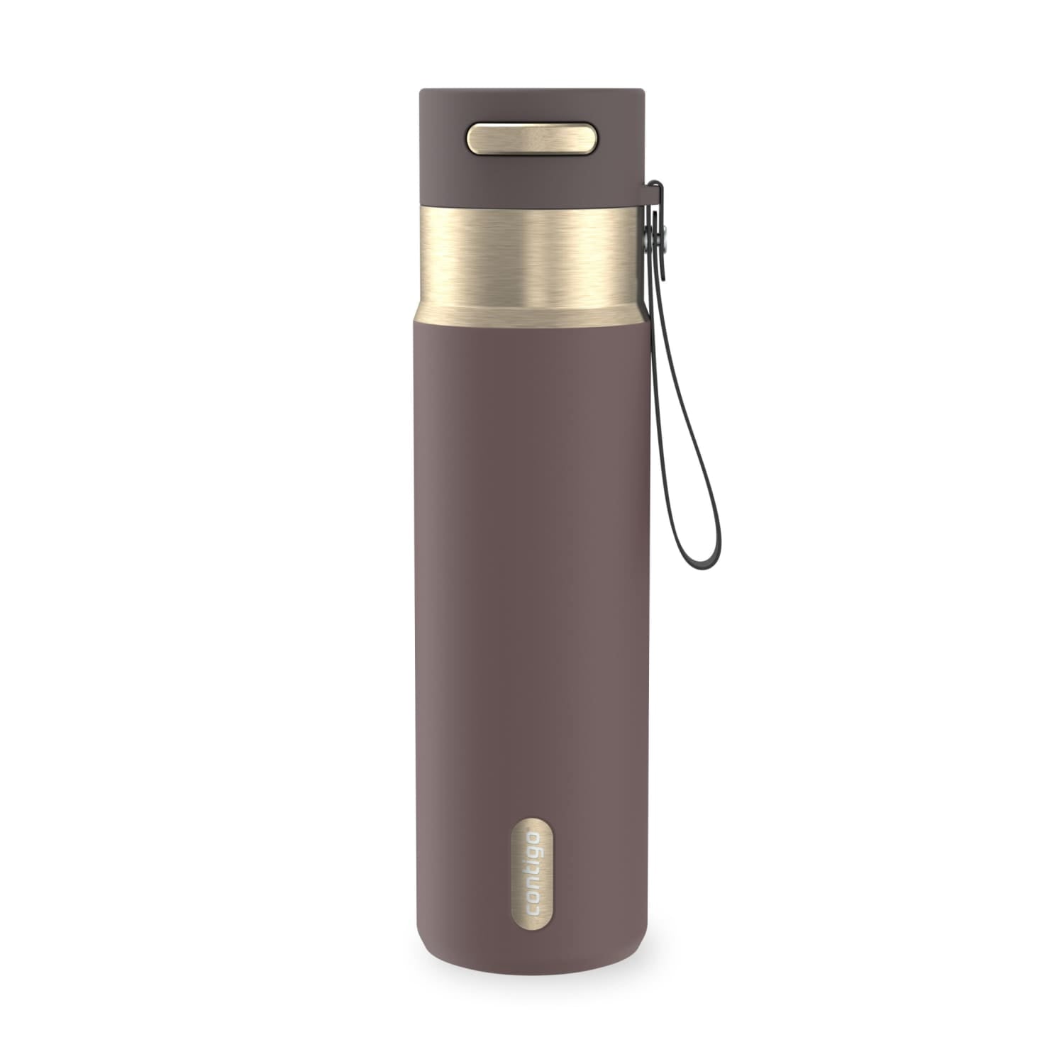 Contigo AutoSeal Leakproof Stainless Steel Reusable Water Bottle Tumbler with Carrying Strap, Cream/Champagne, 24 oz Edition-EMYX