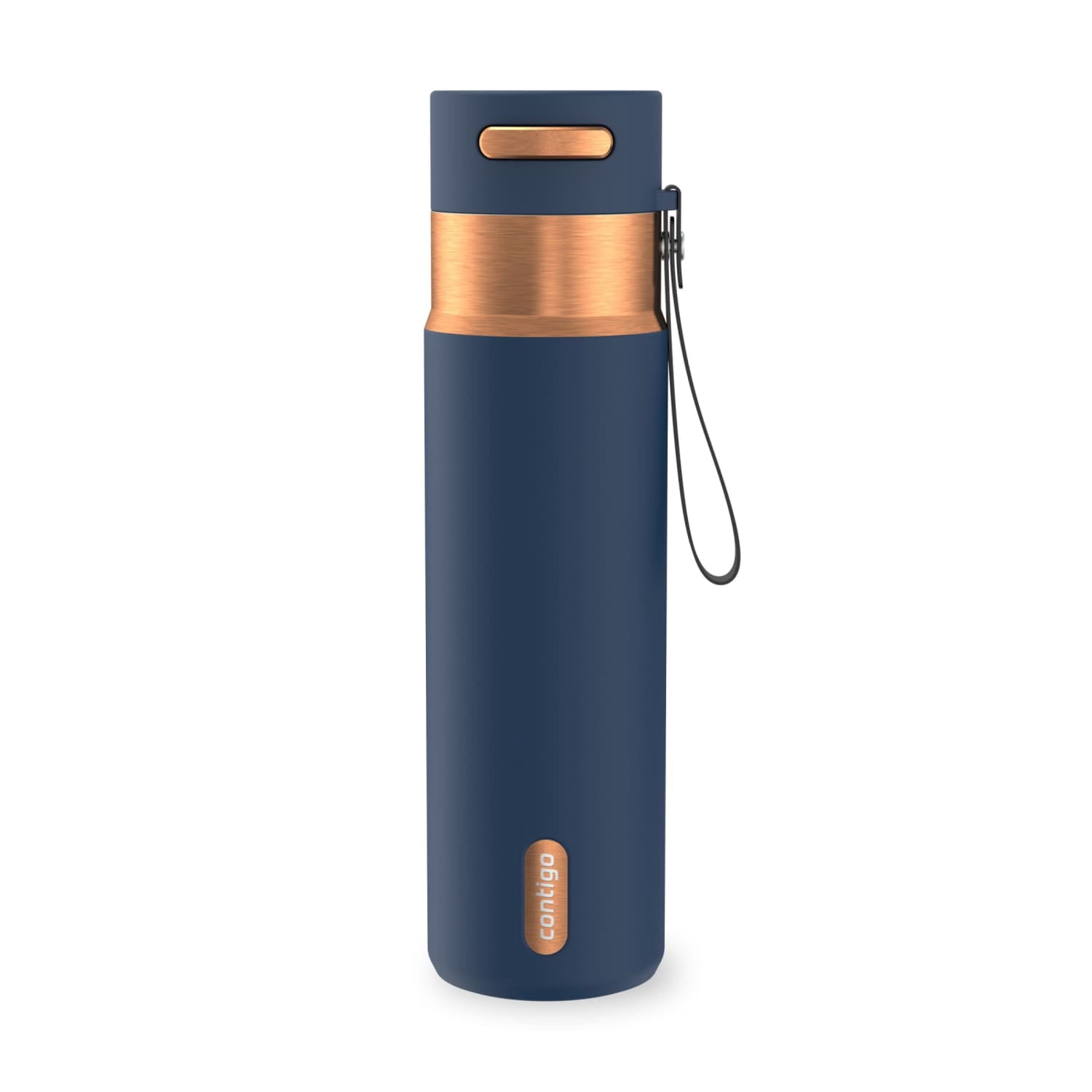 Contigo AutoSeal Leakproof Stainless Steel Reusable Water Bottle Tumbler with Carrying Strap, Cream/Champagne, 24 oz Edition-EMYX