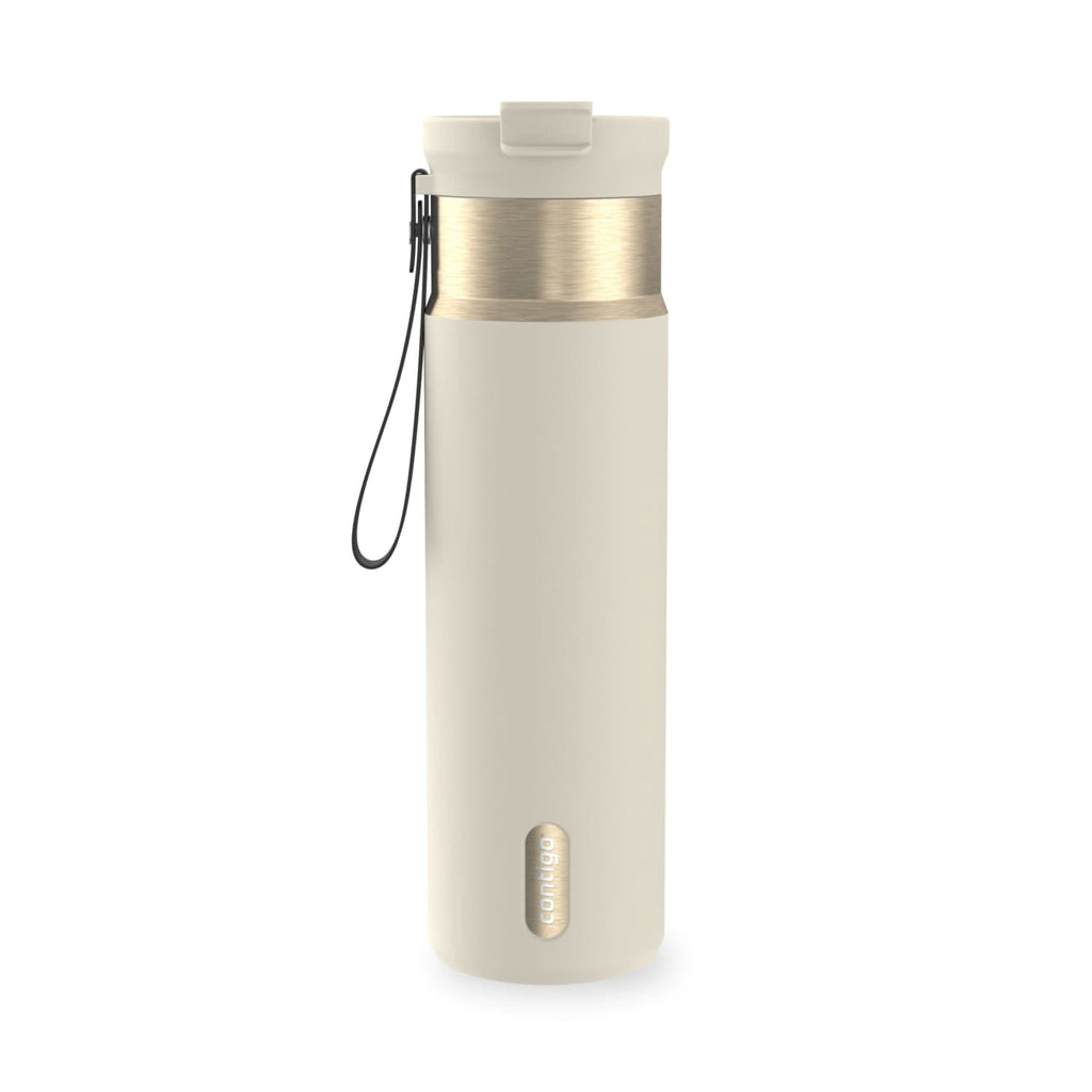 Contigo DualSip Leakproof Stainless Steel Reusable Water Bottle Tumbler with Carrying Strap, Cream/Champagne, 24 oz Edition-4GQQ