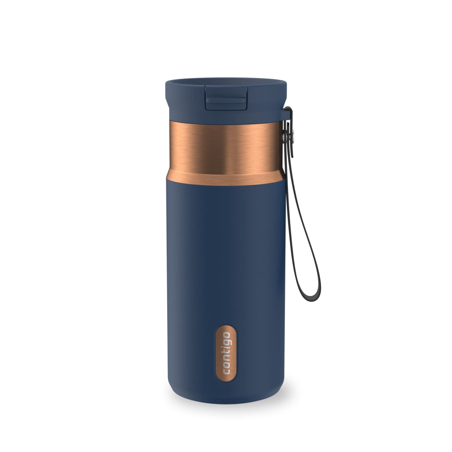 Contigo SnapSeal Leakproof Stainless Steel Reusable Water Bottle with Carrying Strap, Black/Bronze, 16 oz Edition-8P48