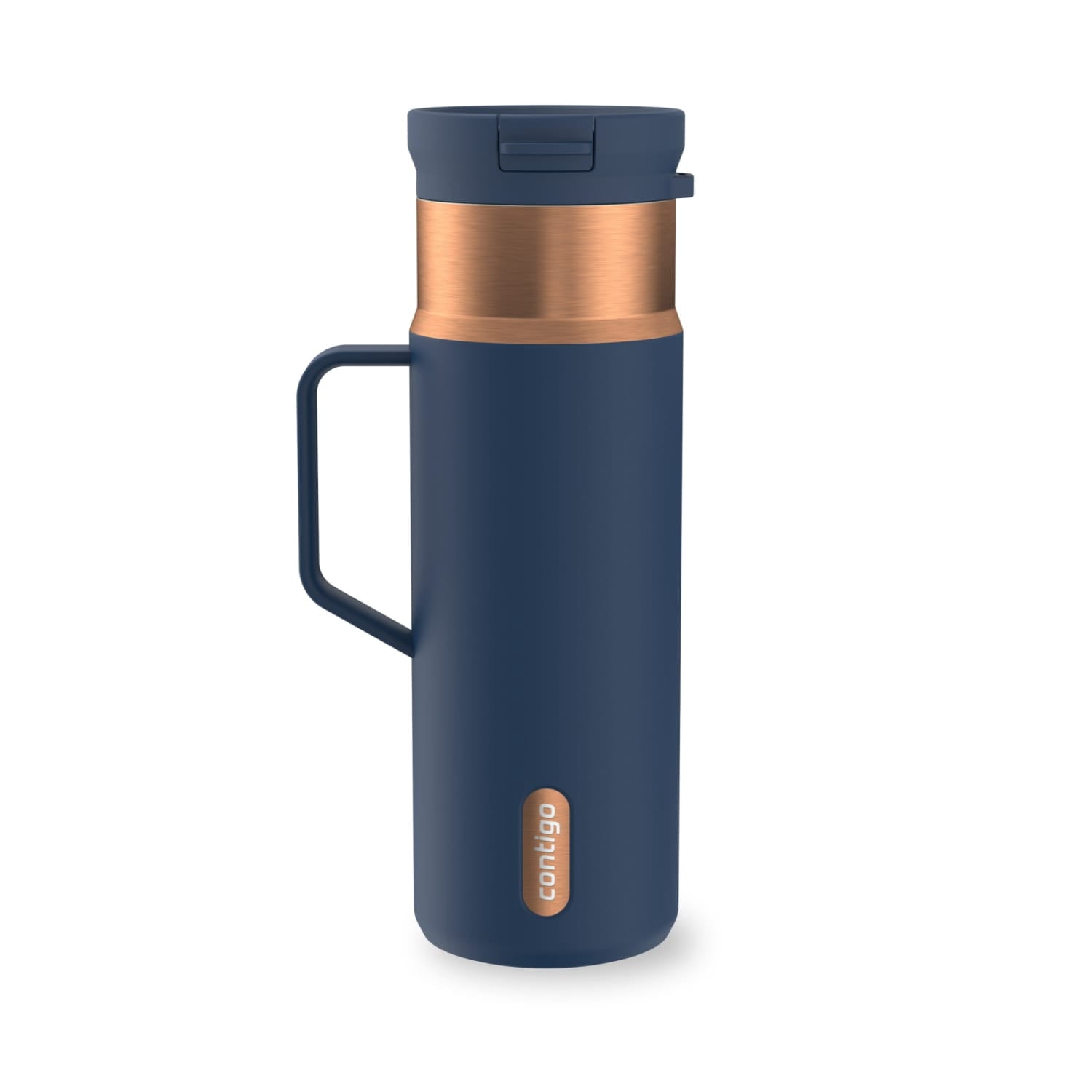 Contigo SnapSeal Leakproof Stainless Steel Reusable Water Bottle Tumbler with Side Handle, Dark Blue/Bronze, 20 oz Edition-GPFZ
