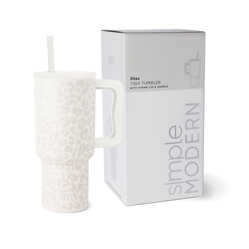 Simple Modern 30 fl oz Insulated Stainless Steel Trek Tumbler with Straw Lid | Cream Leopard Edition-BG2X