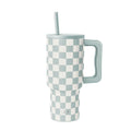Simple Modern 30 fl oz Insulated Stainless Steel Trek Tumbler with Straw Lid | Seaglass Sage and Cream Checkmate Edition-16A6