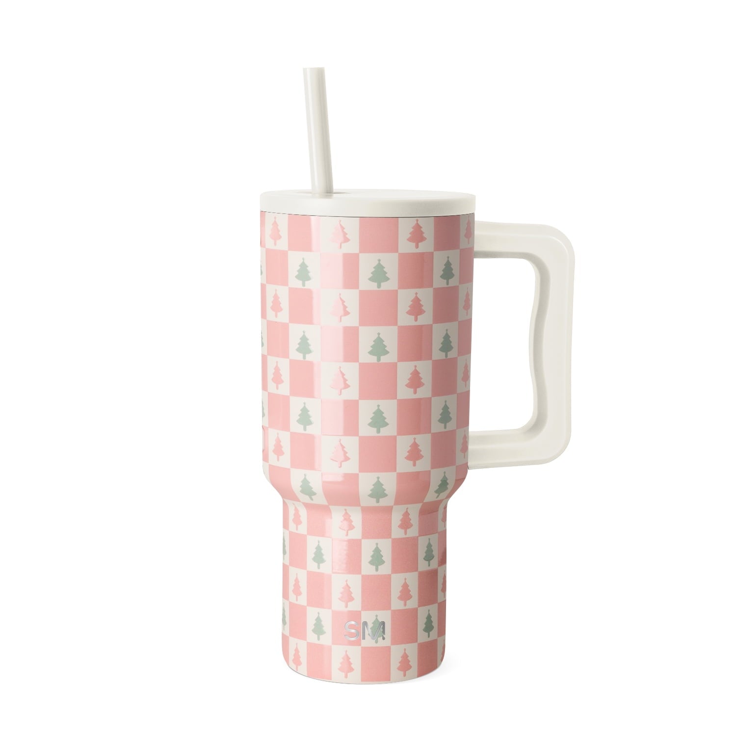 Simple Modern 30 fl oz Insulated Stainless Steel Trek Tumbler with Straw Lid | Seaglass Sage and Cream Checkmate Edition-16A6