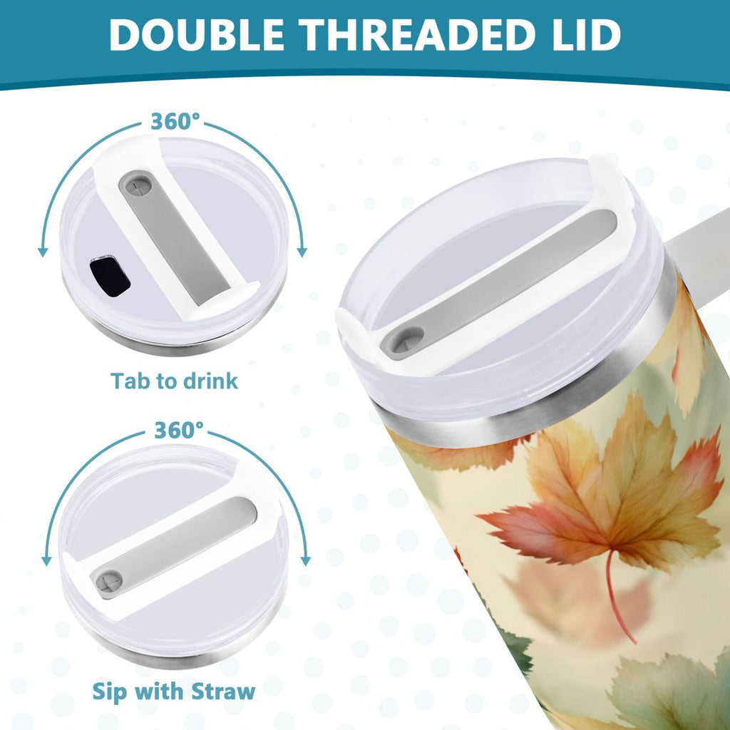 40 oz Insulated Stainless Steel Tumbler Double Wall Stainless Steel Tumbler with 2-Way Drinking Watercolor Maple Leaves Pattern Edition-I5IS