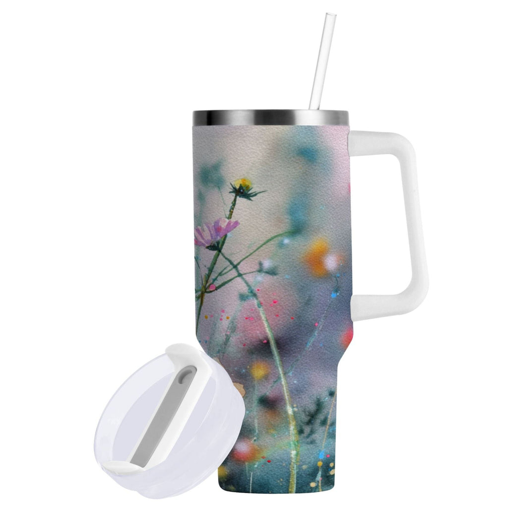 40 oz Insulated Stainless Steel Tumbler Double Wall Stainless Steel Tumbler with 2-Way Drinking Abstract Wildflowers Edition-MI0C