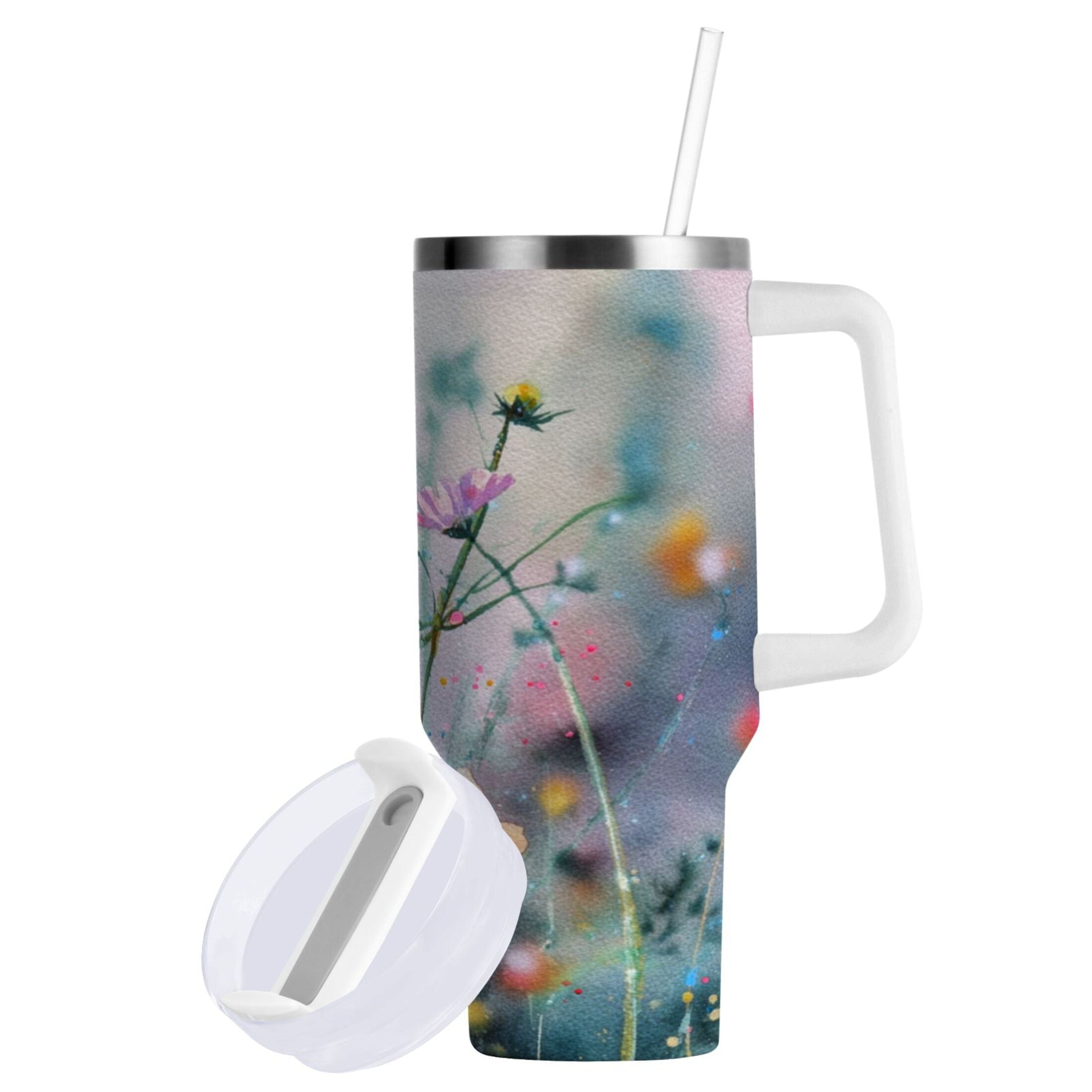 40 oz Insulated Stainless Steel Tumbler Double Wall Stainless Steel Tumbler with 2-Way Drinking Abstract Wildflowers Edition-MI0C