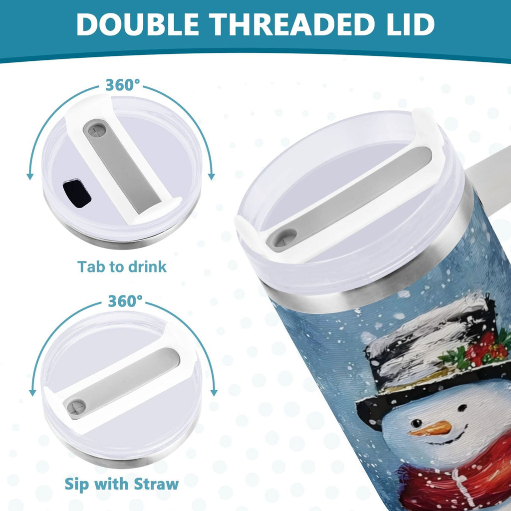 30 oz Insulated Stainless Steel Tumbler Double Wall Stainless Steel Tumbler with 2-Way Drinking Christmas Scene with Snowman Edition-U9HQ