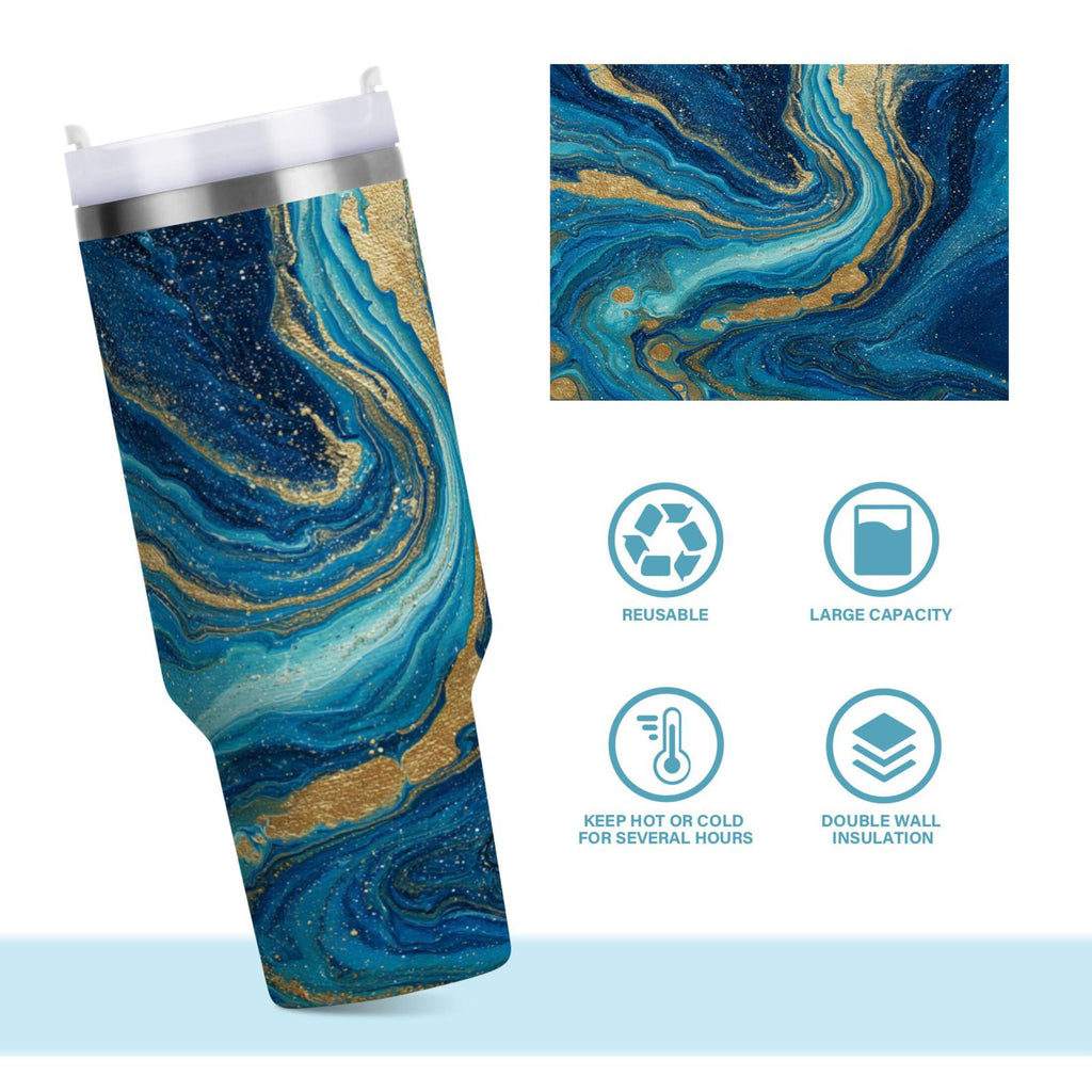 30 oz Insulated Stainless Steel Tumbler Double Wall Stainless Steel Tumbler with 2-Way Drinking Blue and Gold Ocean Edition-5REI
