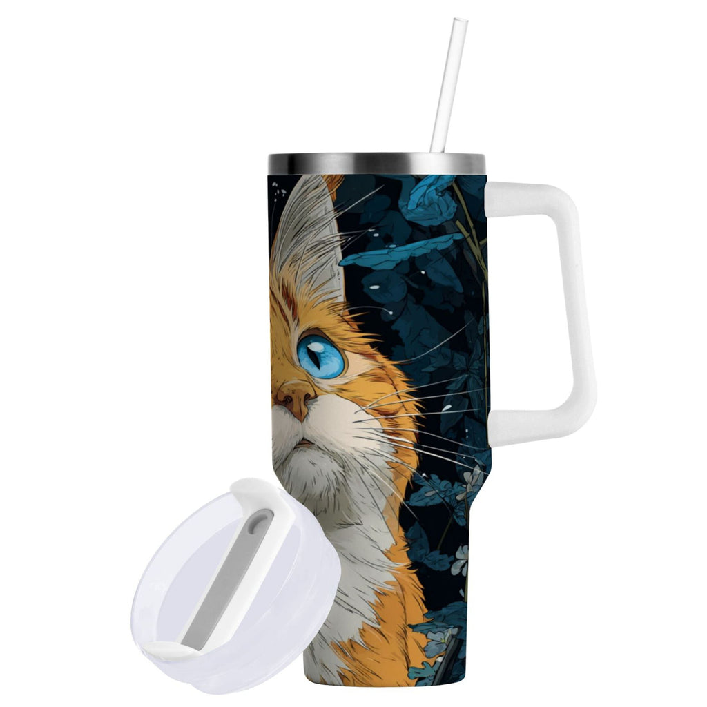 30 oz Insulated Stainless Steel Tumbler Double Wall Stainless Steel Tumbler with 2-Way Drinking Orange Cat with Blue Eyes Edition-Y7S0