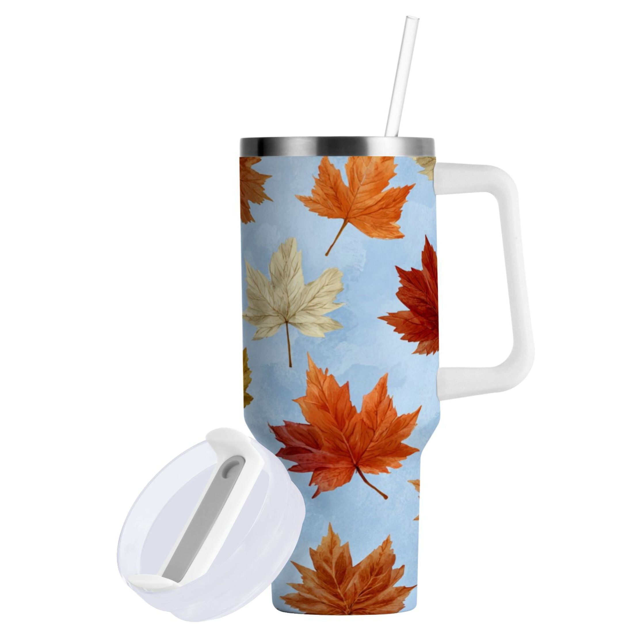 30 oz Insulated Stainless Steel Tumbler Double Wall Stainless Steel Tumbler with 2-Way Drinking Autumn Maple Leaves Edition-7CHJ
