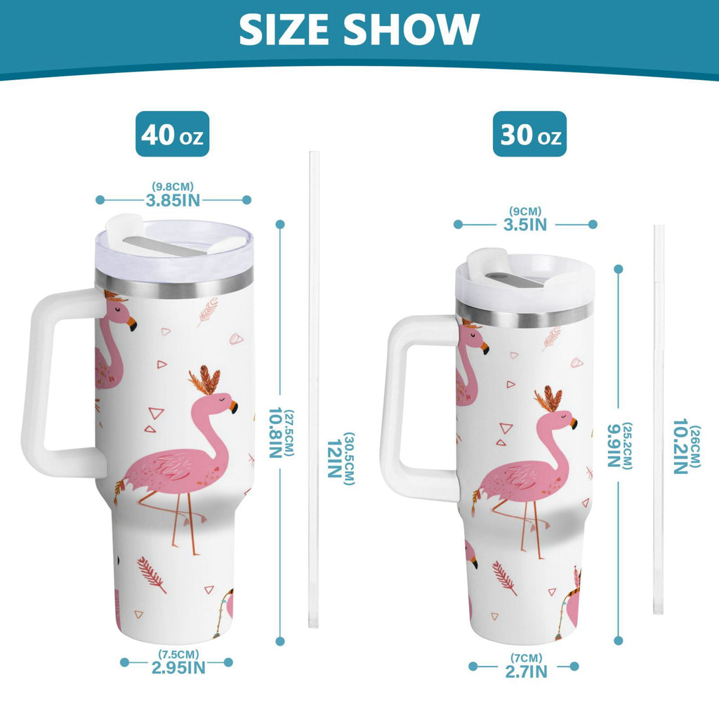 40 oz Insulated Stainless Steel Tumbler Double Wall Stainless Steel Tumbler with 2-Way Drinking Cute Pink Flamingo Pattern Edition-B0M7