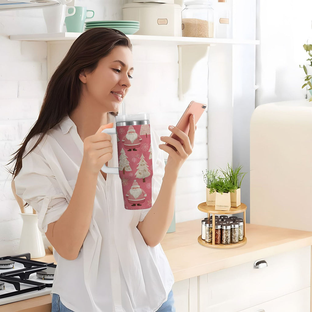 40 oz Insulated Stainless Steel Tumbler Double Wall Stainless Steel Tumbler with 2-Way Drinking Pink Santa Claus Pattern Edition-DOSW