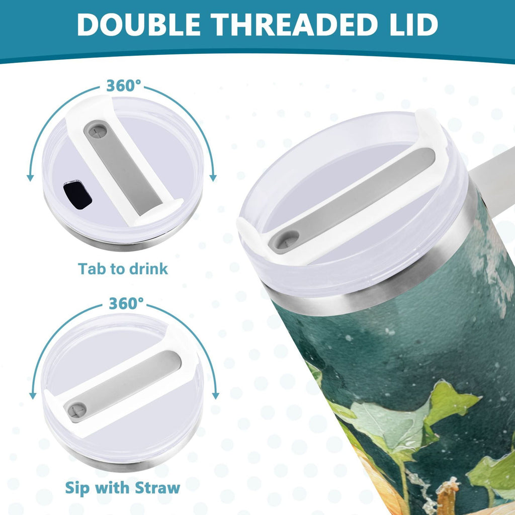 40 oz Insulated Stainless Steel Tumbler Double Wall Stainless Steel Tumbler with 2-Way Drinking Orange and White Pumpkins Edition-DL5E