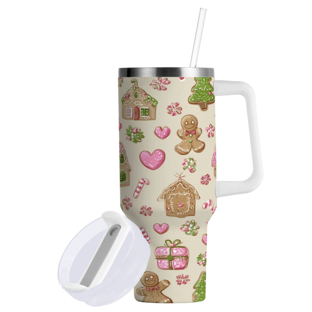 40 oz Insulated Stainless Steel Tumbler Double Wall Stainless Steel Tumbler with 2-Way Drinking Pink Cute Christmas Pattern Edition-Y59P