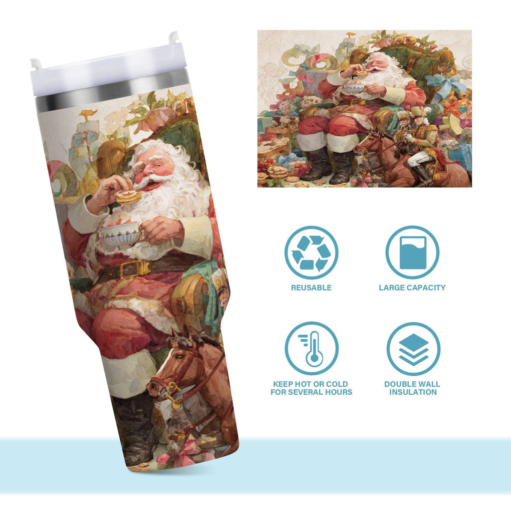 30 oz Insulated Stainless Steel Tumbler Double Wall Stainless Steel Tumbler with 2-Way Drinking Santa Claus Sitting in Chair Edition-ZN8H