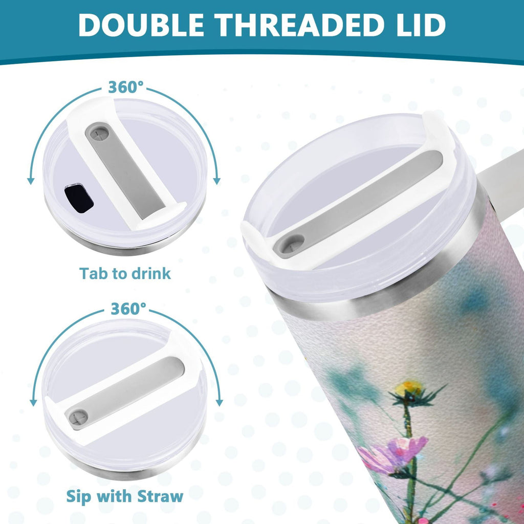 40 oz Insulated Stainless Steel Tumbler Double Wall Stainless Steel Tumbler with 2-Way Drinking Abstract Wildflowers Edition-MI0C