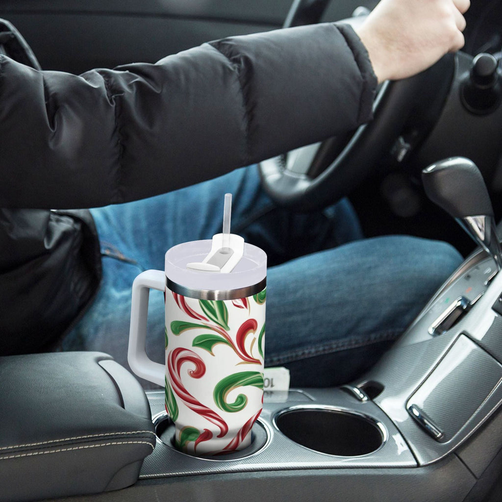 40 oz Insulated Stainless Steel Tumbler Double Wall Stainless Steel Tumbler with 2-Way Drinking Red and Green Candy-cane Edition-NQAK