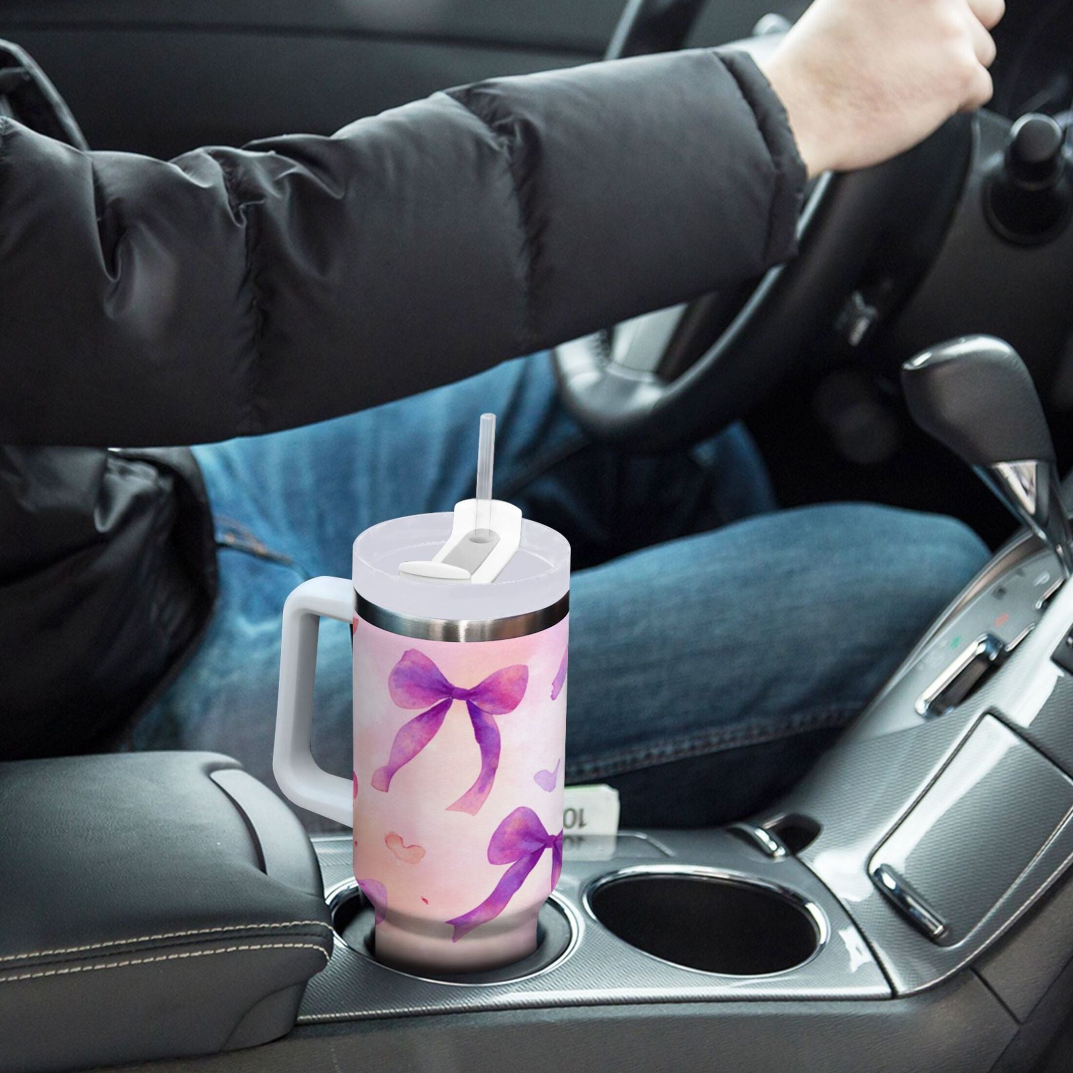 30 oz Insulated Stainless Steel Tumbler Double Wall Stainless Steel Tumbler with 2-Way Drinking Watercolor Purple Bows Edition-UW0X