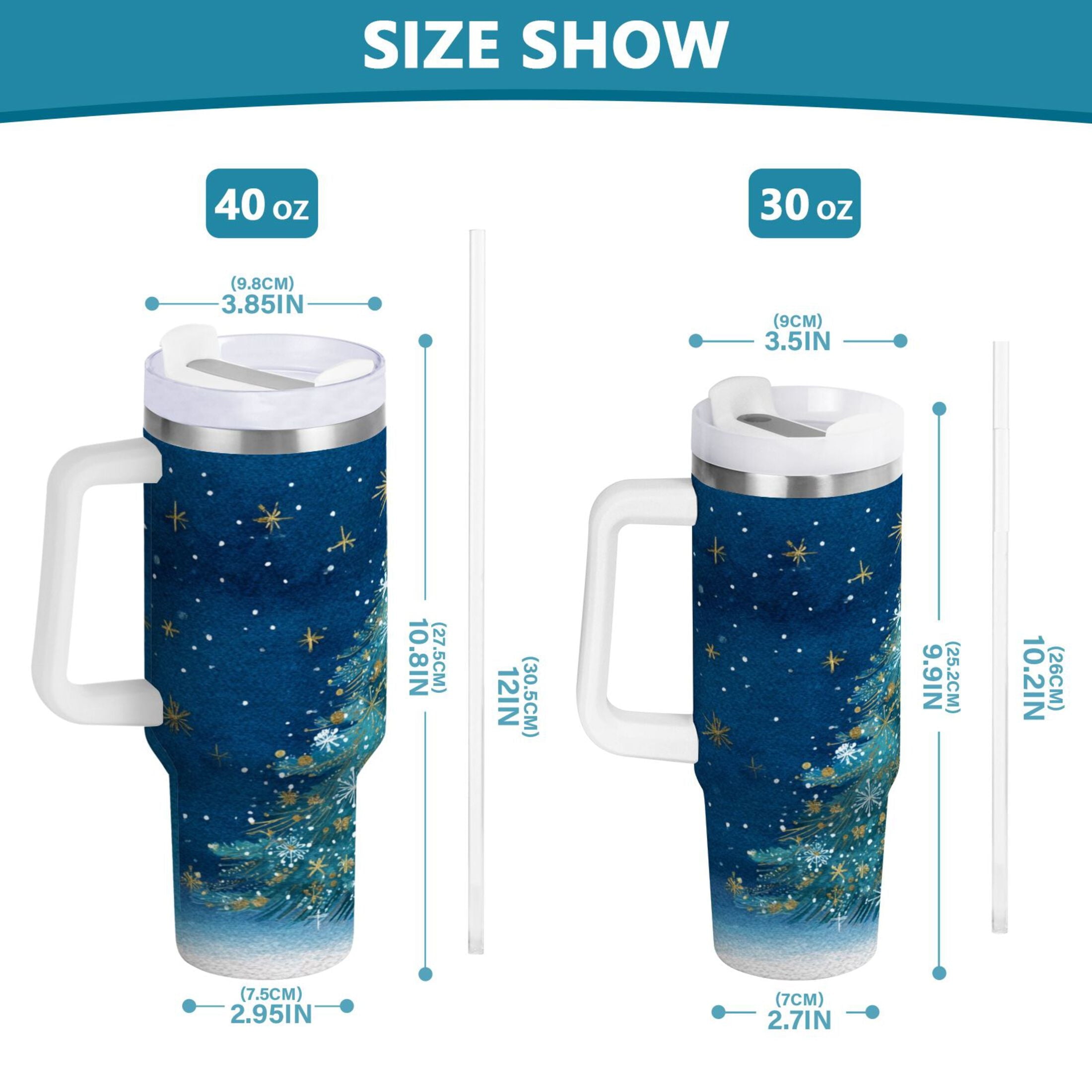 40 oz Insulated Stainless Steel Tumbler Double Wall Stainless Steel Tumbler with 2-Way Drinking Watercolor Christmas Tree Edition-9YWC