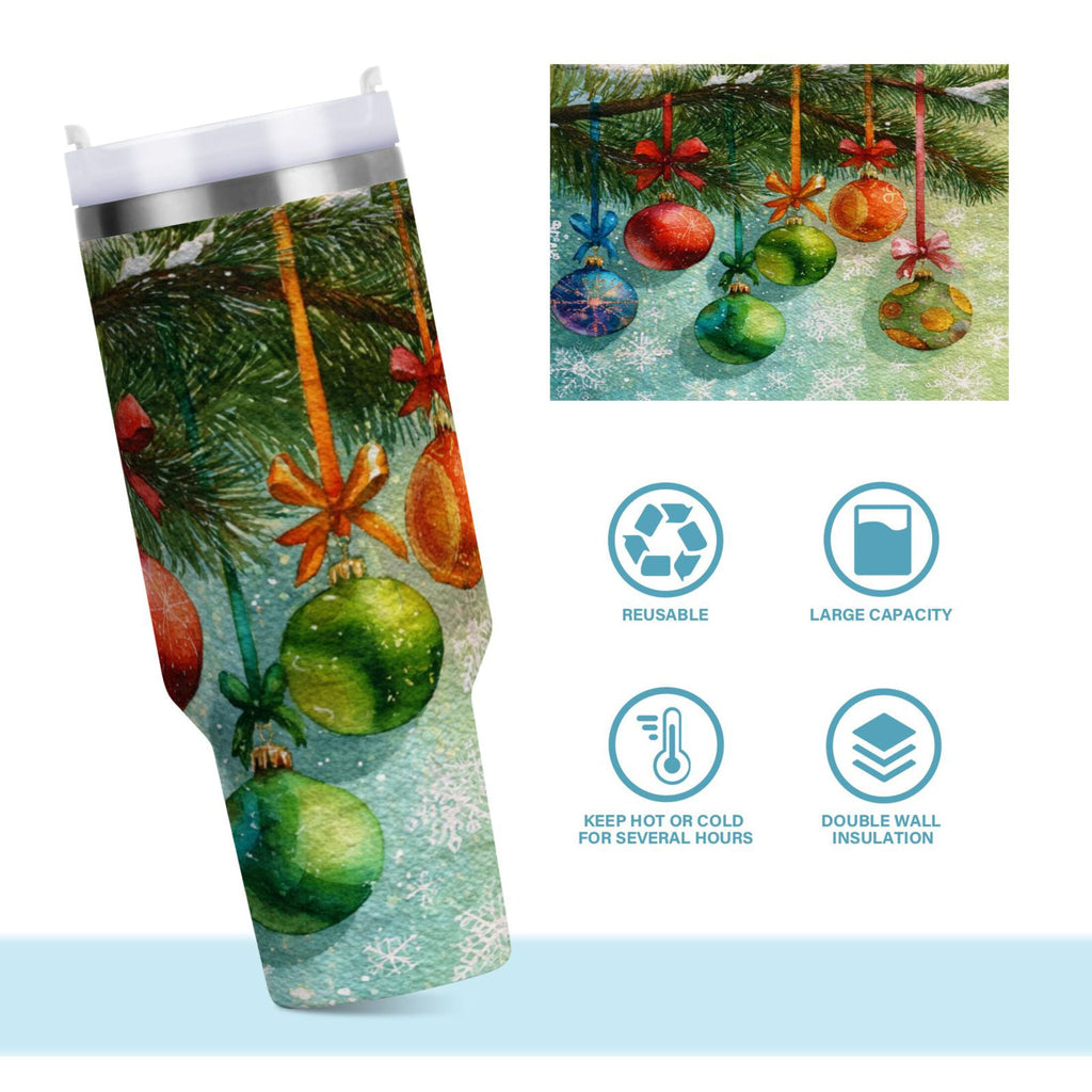 30 oz Insulated Stainless Steel Tumbler Double Wall Stainless Steel Tumbler with 2-Way Drinking Christmas Ornaments Watercolor Painting Edition-MGMU