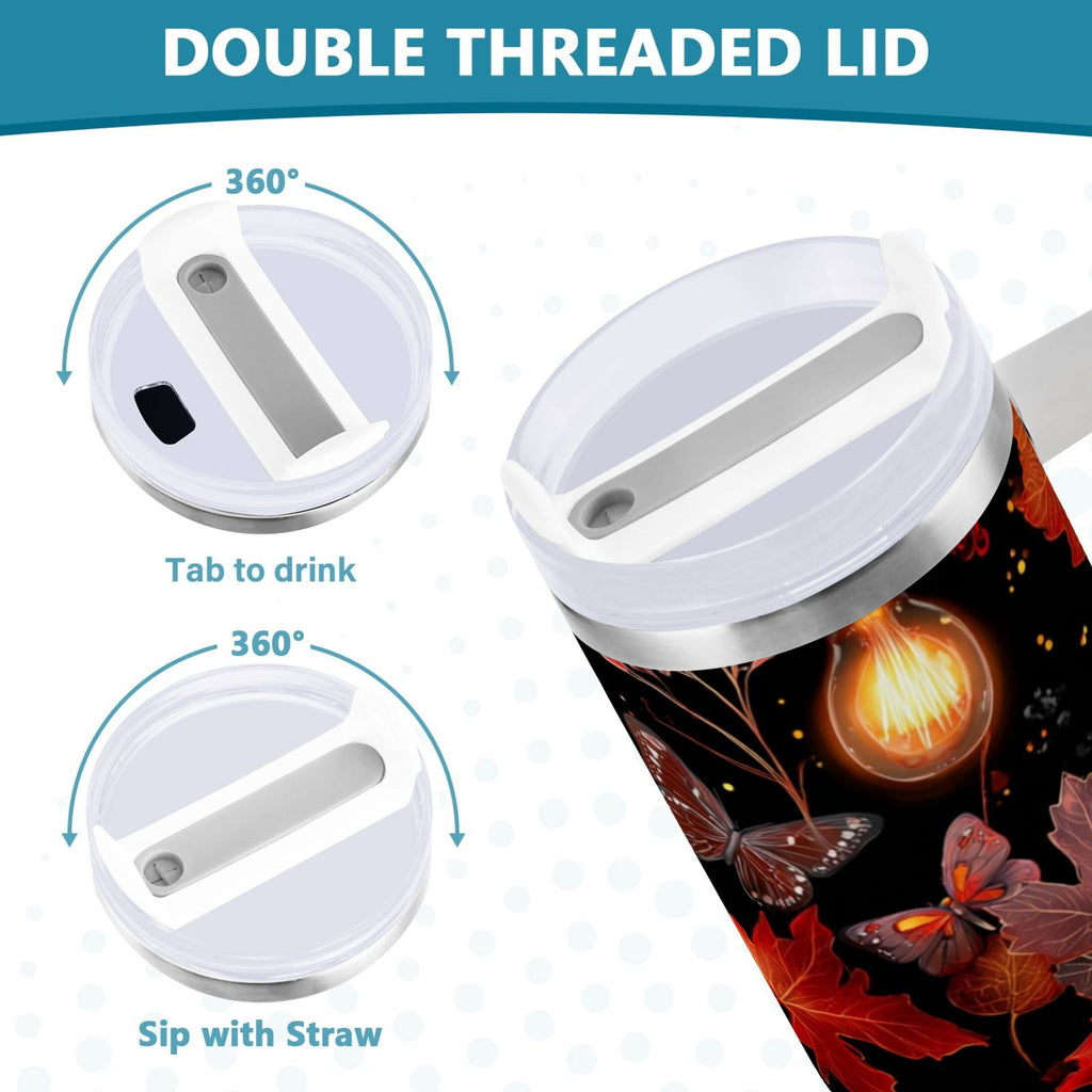 40 oz Insulated Stainless Steel Tumbler Double Wall Stainless Steel Tumbler with 2-Way Drinking Light Bulbs and Maple Leaves Edition-JSQN