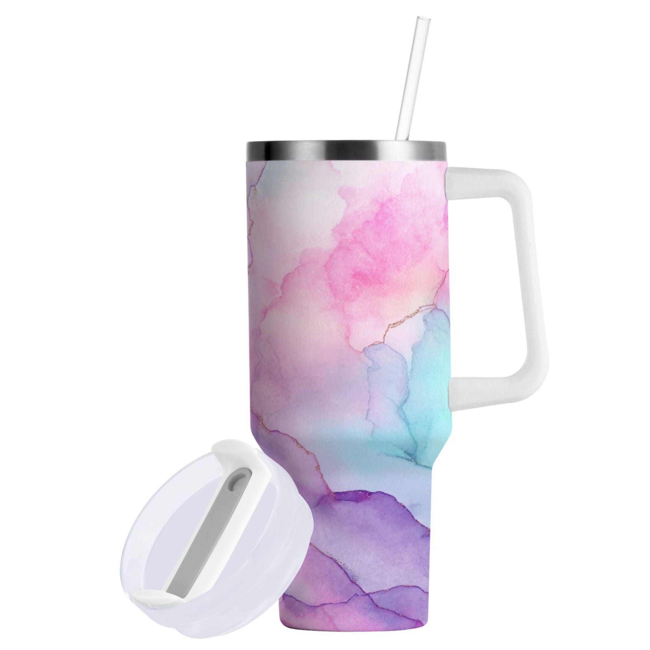 30 oz Insulated Stainless Steel Tumbler Double Wall Stainless Steel Tumbler with 2-Way Drinking Pastel Pink Marble Texture Edition-X25X
