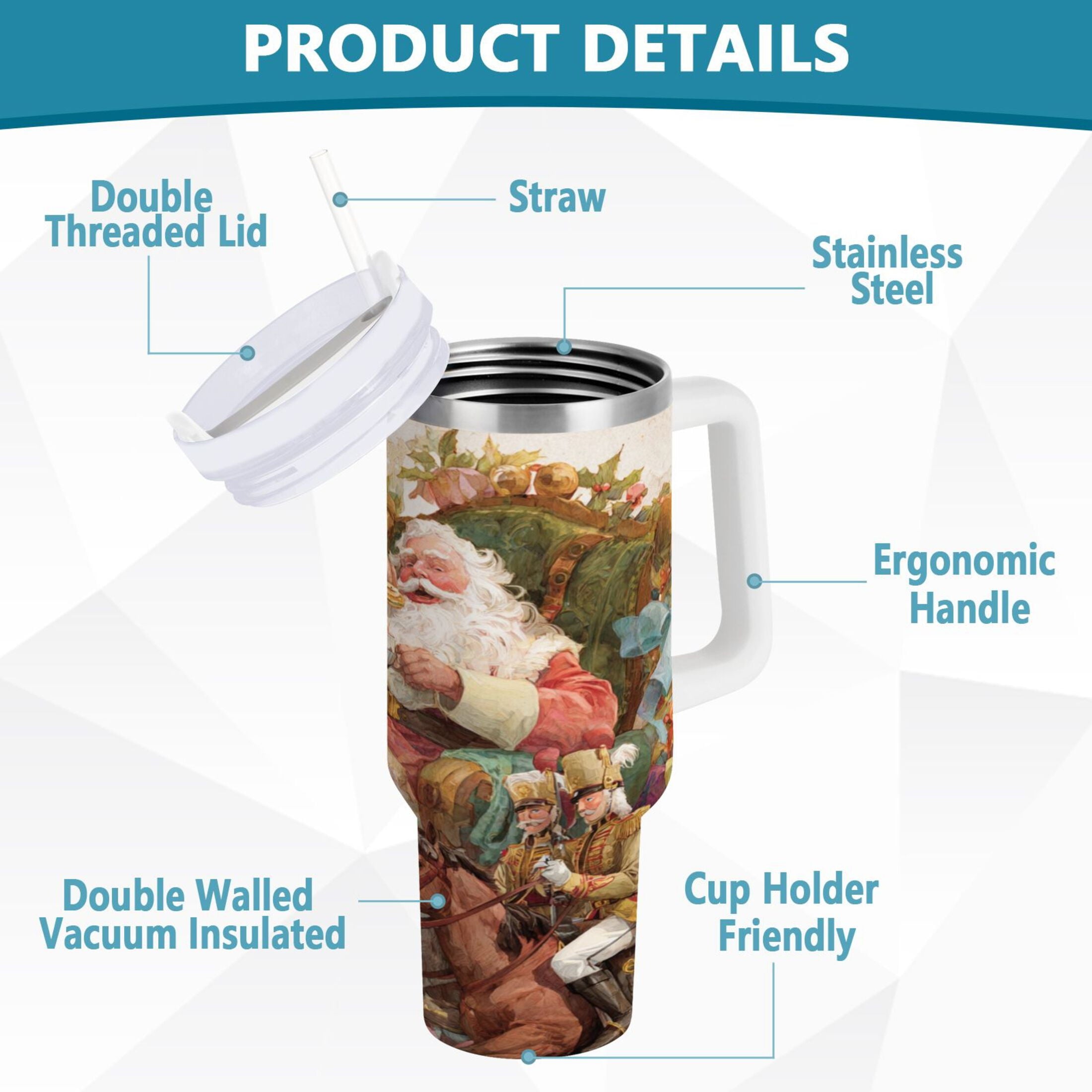 30 oz Insulated Stainless Steel Tumbler Double Wall Stainless Steel Tumbler with 2-Way Drinking Santa Claus Sitting in Chair Edition-ZN8H