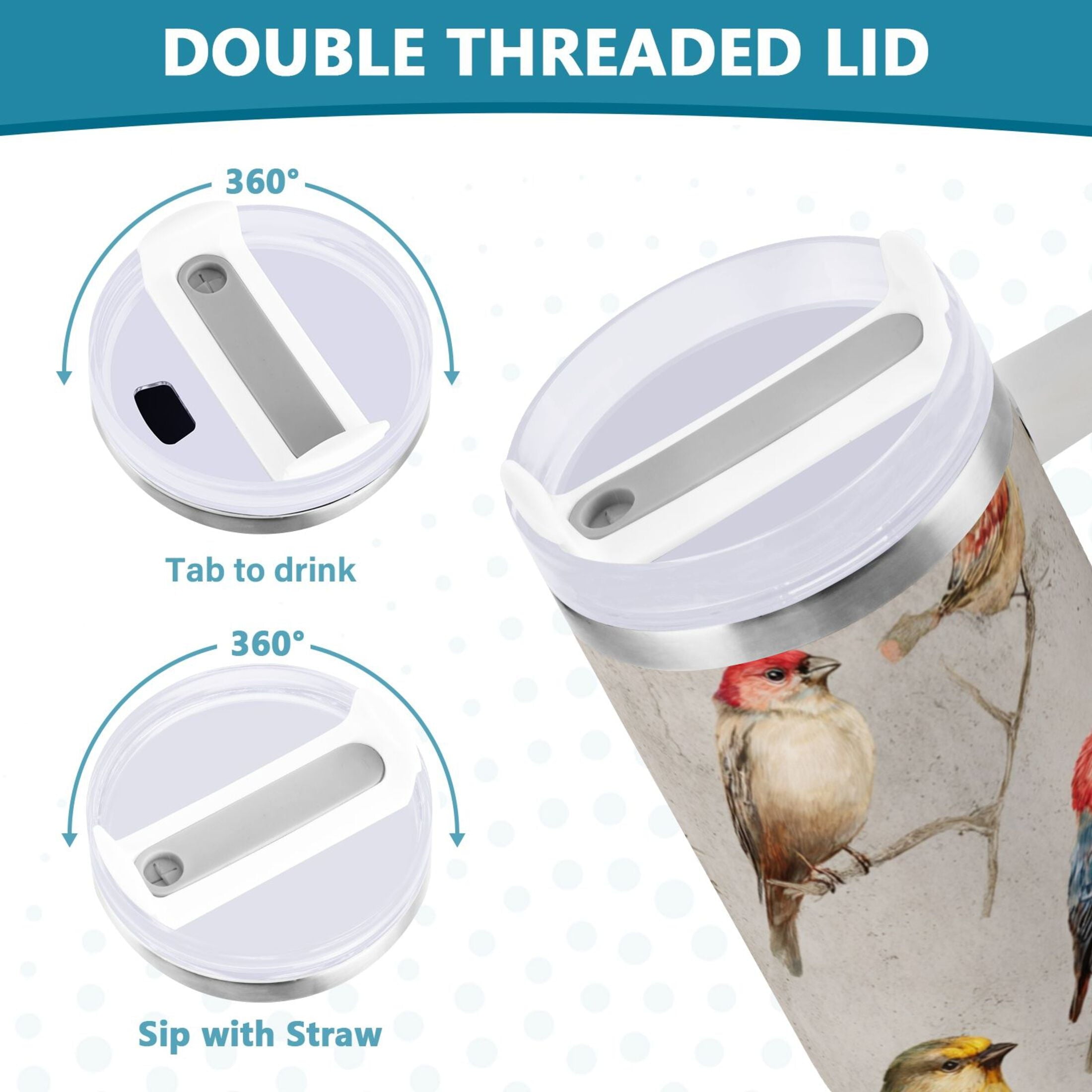 40 oz Insulated Stainless Steel Tumbler Double Wall Stainless Steel Tumbler with 2-Way Drinking Birds Pattern Edition-O1QE