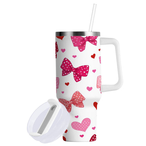 30 oz Insulated Stainless Steel Tumbler Double Wall Stainless Steel Tumbler with 2-Way Drinking Red and Pink Bows Edition-W6M4