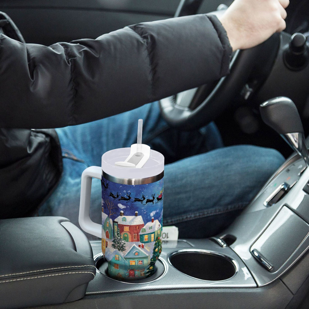 30 oz Insulated Stainless Steel Tumbler Double Wall Stainless Steel Tumbler with 2-Way Drinking Charming Christmas Scene Edition-CUKU