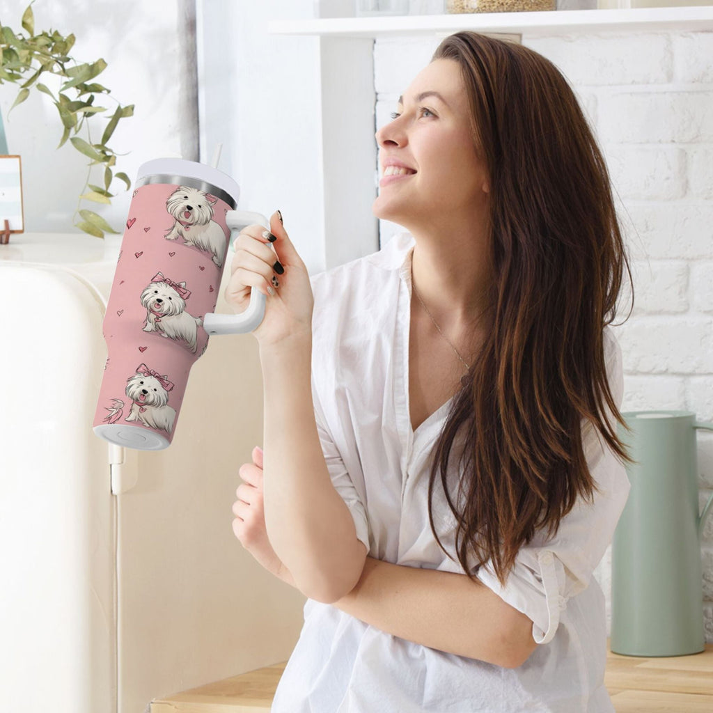 30 oz Insulated Stainless Steel Tumbler Double Wall Stainless Steel Tumbler with 2-Way Drinking Dogs Wearing Bows Edition-V4XE