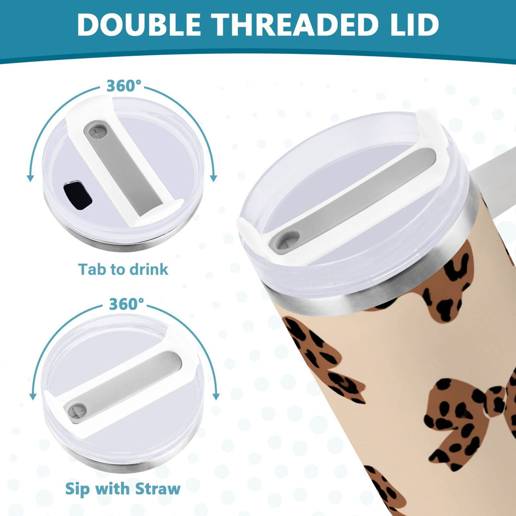 30 oz Insulated Stainless Steel Tumbler Double Wall Stainless Steel Tumbler with 2-Way Drinking Cute Brown Bow Edition-E874