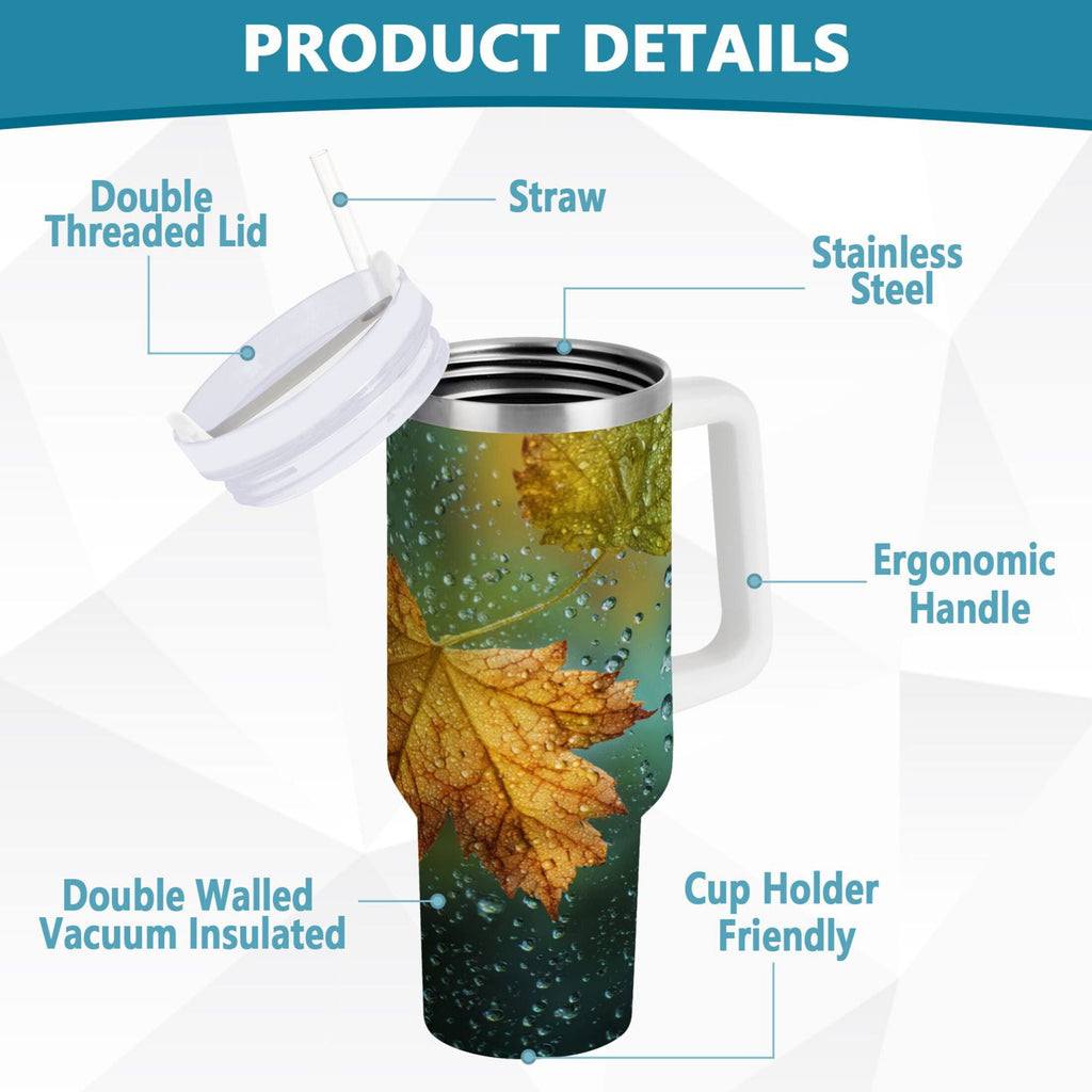 30 oz Insulated Stainless Steel Tumbler Double Wall Stainless Steel Tumbler with 2-Way Drinking Leaves with Water Droplets Edition-4Z0Q