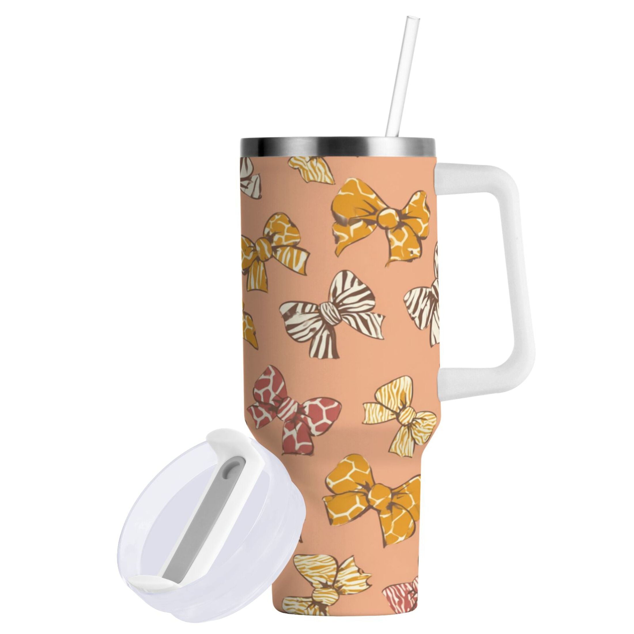 40 oz Insulated Stainless Steel Tumbler Double Wall Stainless Steel Tumbler with 2-Way Drinking Cute Animal Print Bows Edition-WG06