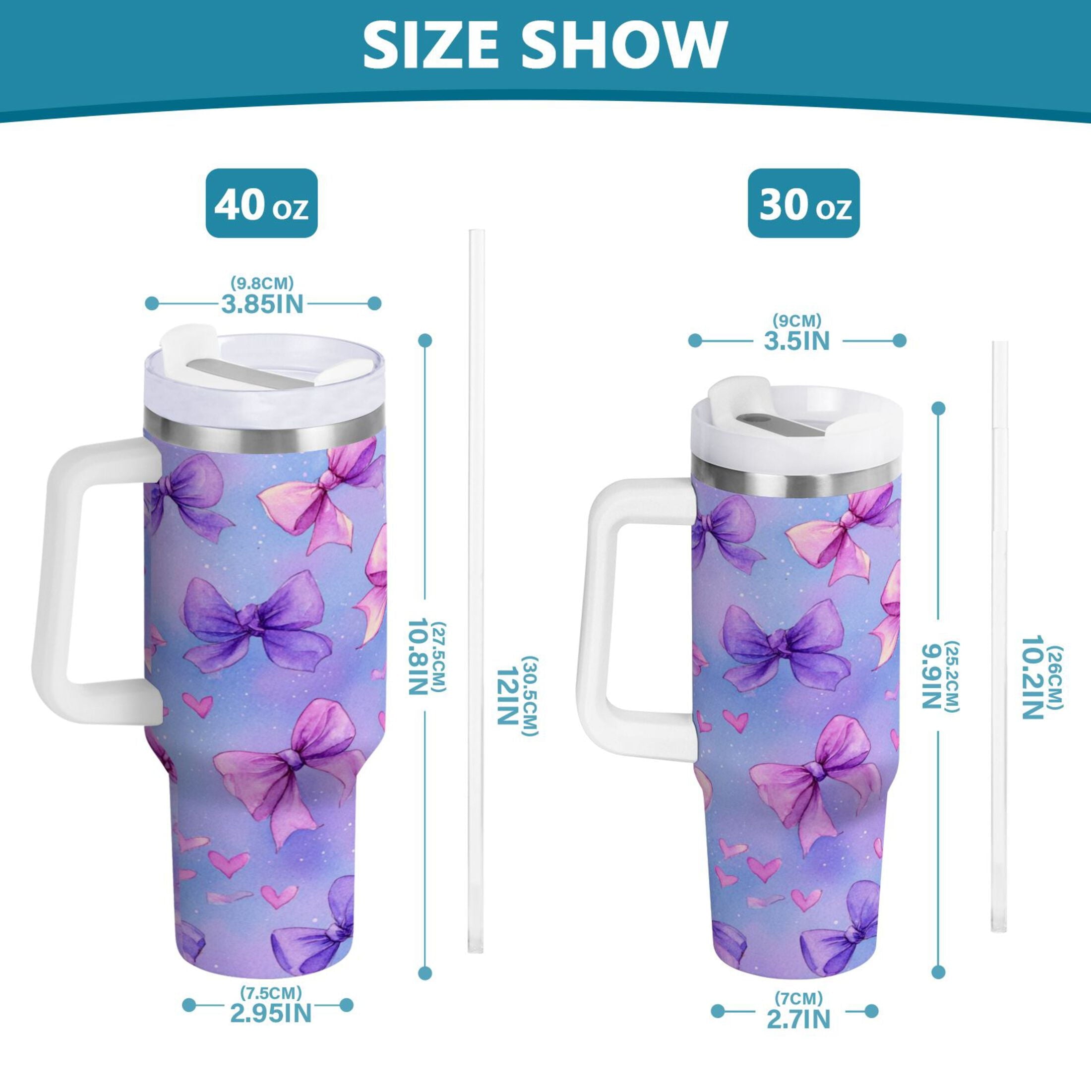 30 oz Insulated Stainless Steel Tumbler Double Wall Stainless Steel Tumbler with 2-Way Drinking Watercolor Bows Pattern Edition-0DEV