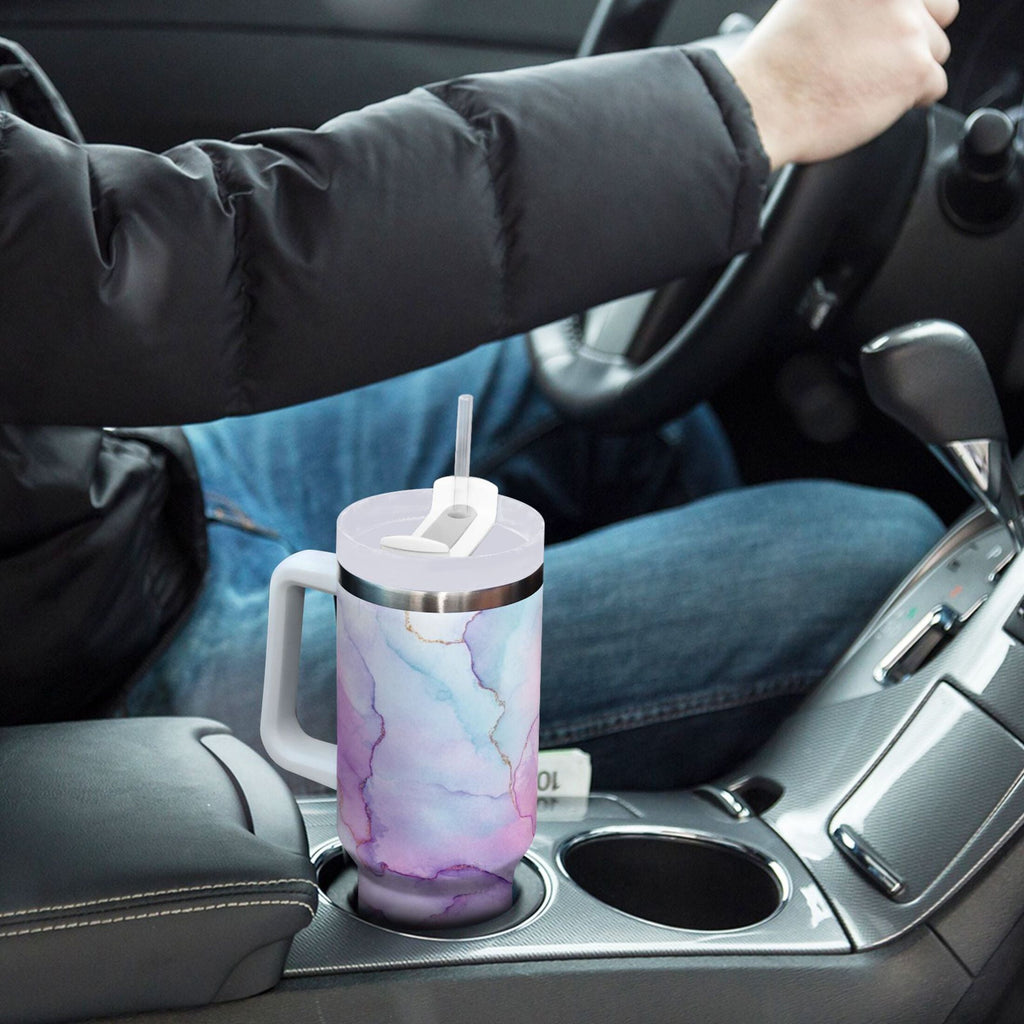 30 oz Insulated Stainless Steel Tumbler Double Wall Stainless Steel Tumbler with 2-Way Drinking Pastel Pink Marble Texture Edition-X25X