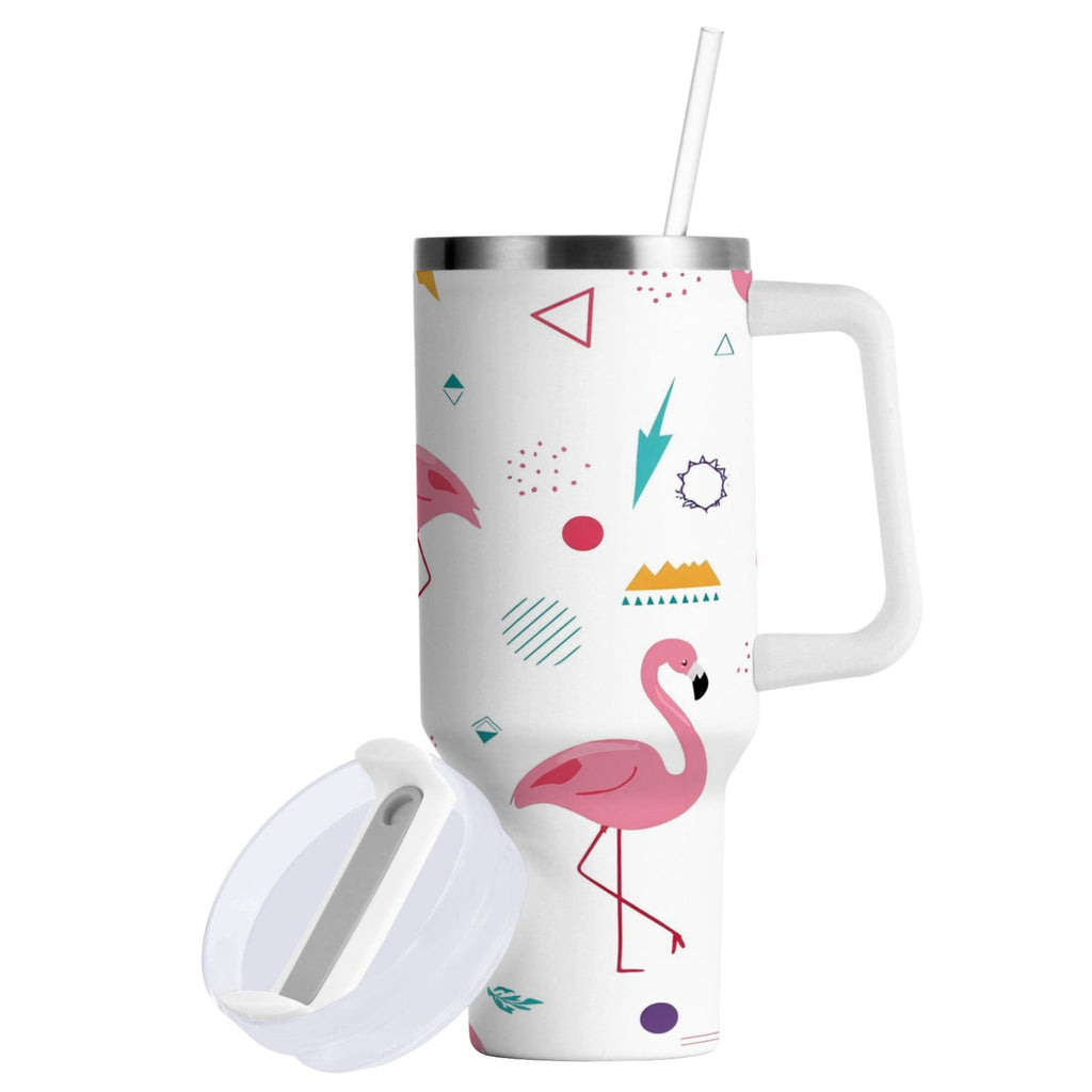 40 oz Insulated Stainless Steel Tumbler Double Wall Stainless Steel Tumbler with 2-Way Drinking Cute Flamingo Pattern Edition-3ISL