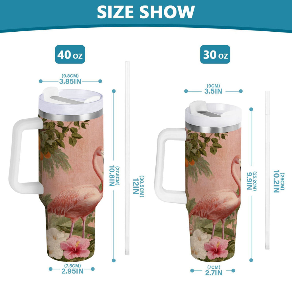 40 oz Insulated Stainless Steel Tumbler Double Wall Stainless Steel Tumbler with 2-Way Drinking Flamingos in Tropical Garden Edition-HXK2