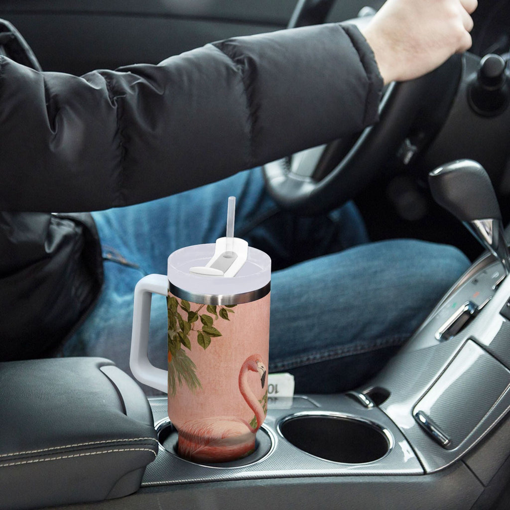 40 oz Insulated Stainless Steel Tumbler Double Wall Stainless Steel Tumbler with 2-Way Drinking Flamingos in Tropical Garden Edition-HXK2