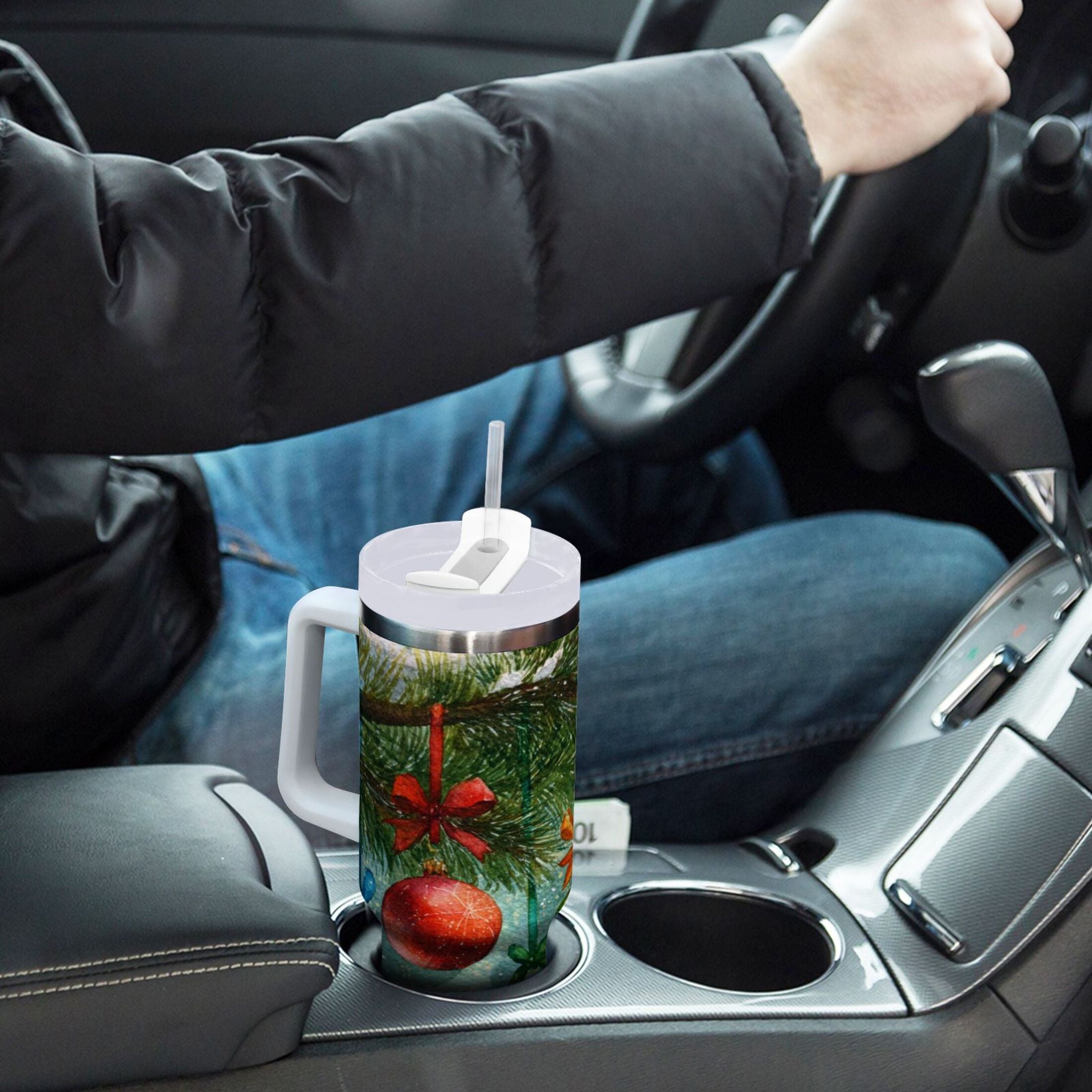 30 oz Insulated Stainless Steel Tumbler Double Wall Stainless Steel Tumbler with 2-Way Drinking Christmas Ornaments Watercolor Painting Edition-MGMU